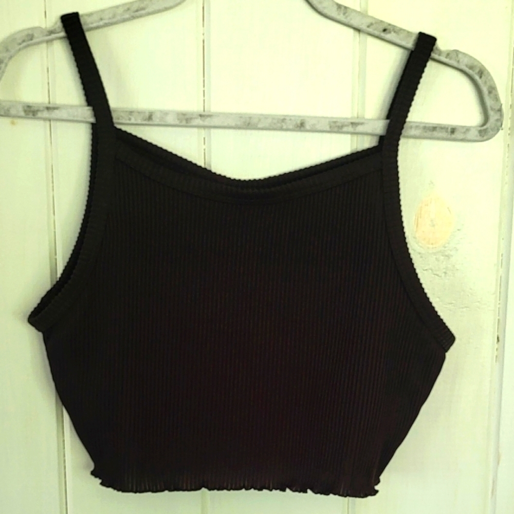Hollister Lettuce Trim Ribbed Black Swim Top